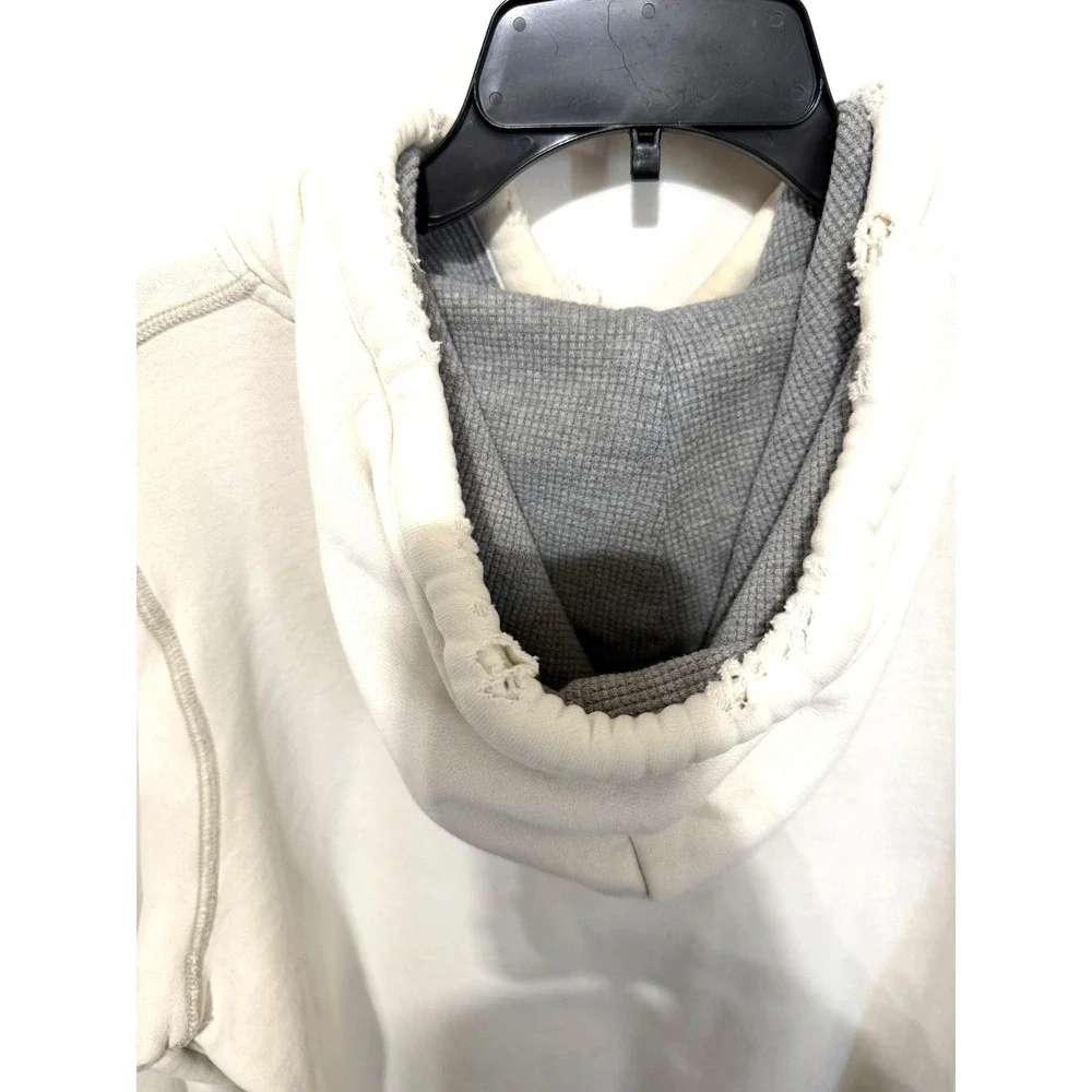 Y2K Hollister Men's Small Vintage Distressed Off White Heavy Weight Logo Hoodie